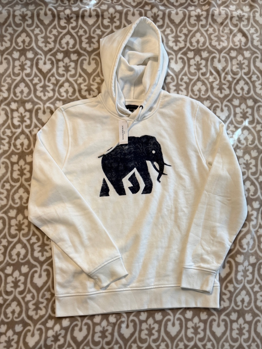 Banana Republic Factory White Pullover Sweatshirt with Drawcord